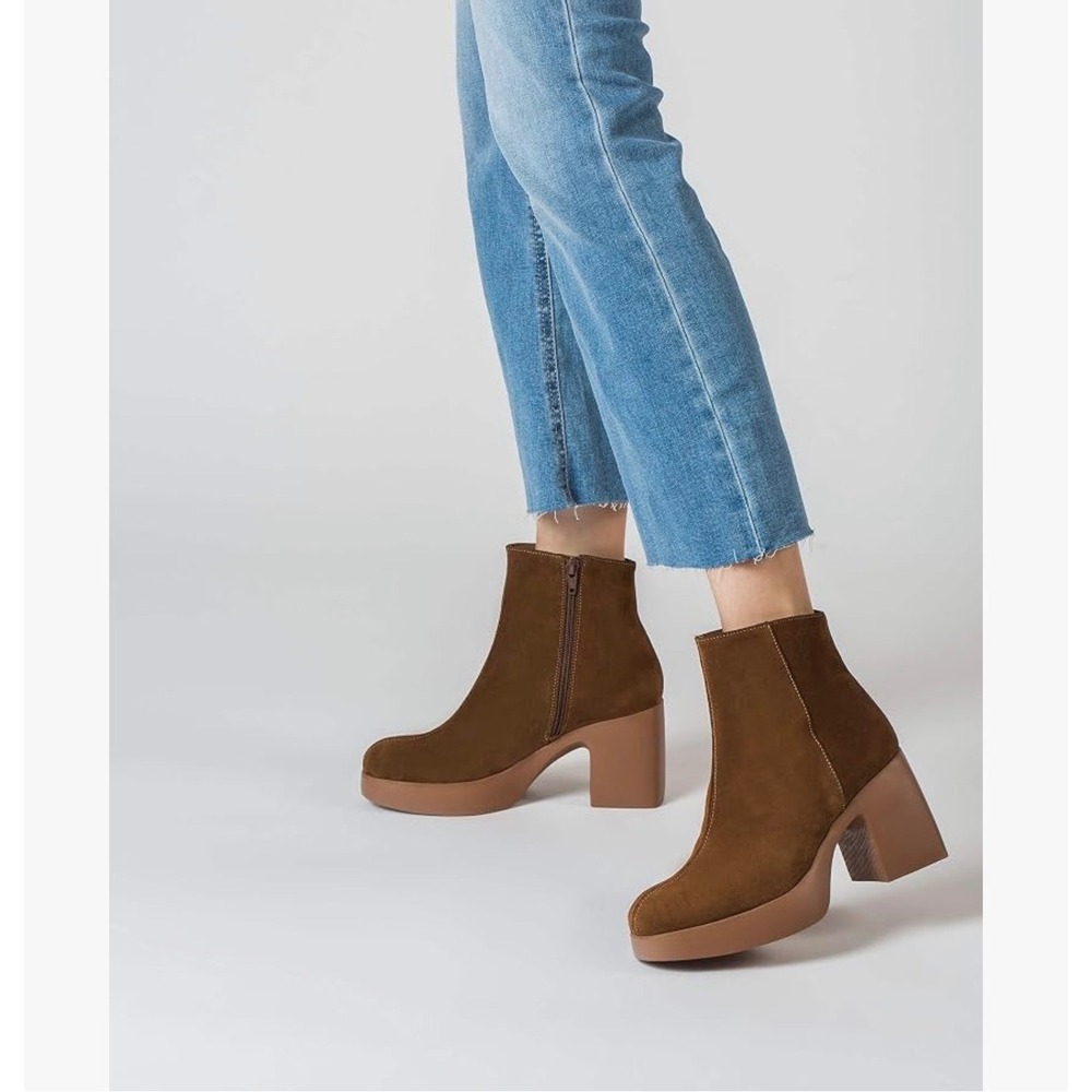 Wonders Brown Suede Platform Ankle Boots Chunky Block Heel Spain Womens 41